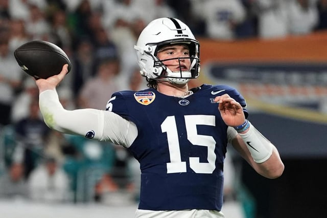 Penn State quarterback Drew Allar throws for a touchdown during the first half of the Orange Bowl  against Notre Dame on Jan. 9, 2025, in Miami Gardens, Fla. (AP Photo/Rebecca Blackwell)