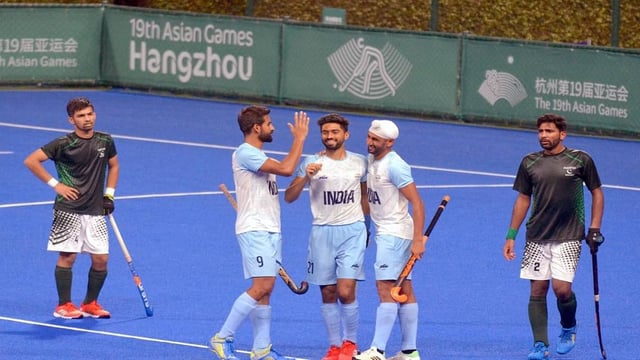 Indian players celebrate a goal against Pakistan | Image: ANI