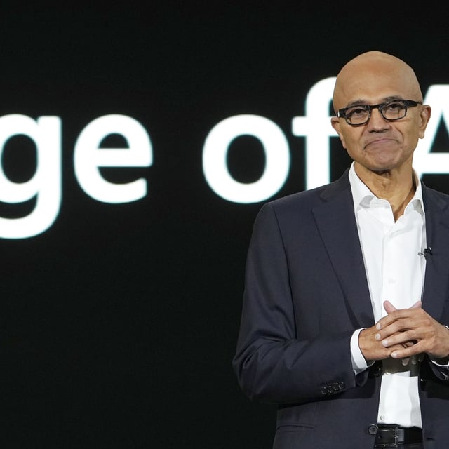 Satya Nadella, chief executive officer of Microsoft Corp., speaks during the company event on AI technologies in Jakarta, Indonesia, on Tuesday, April 30, 2024.