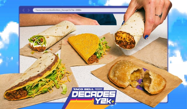 Taco Bell's Decades Y2K Menu sees the return of five iconic items from the 2000s including the Double Decker Taco, 7-Layer Burrito, Chili Cheese Burrito, Cool Ranch Doritos Locos Tacos and the Caramel Apple Empanada.