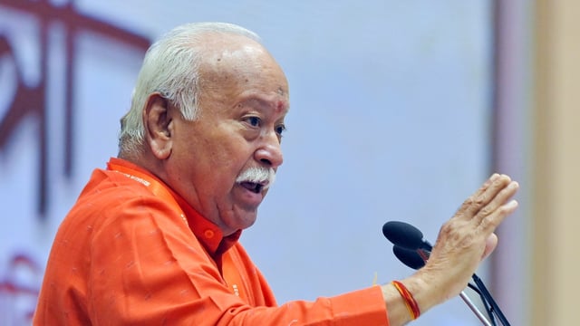 RSS chief addressed a press conference as part of events to marks 100 years of the Rashtriya Swayamsevak Sangh, in New Delhi on Wednesday.