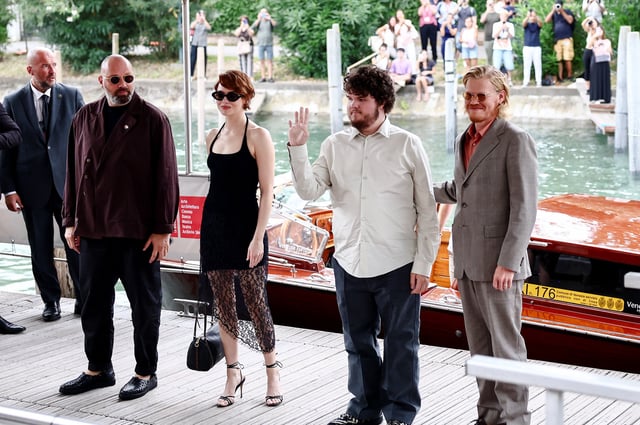 Director Yorgos Lanthimos and cast members Emma Stone, Jess Plemons and Aidan Delbis arrive at the 82nd Venice Film Festival, in Venice, Italy, August 28, 2025. REUTERS/Yara Nardi
