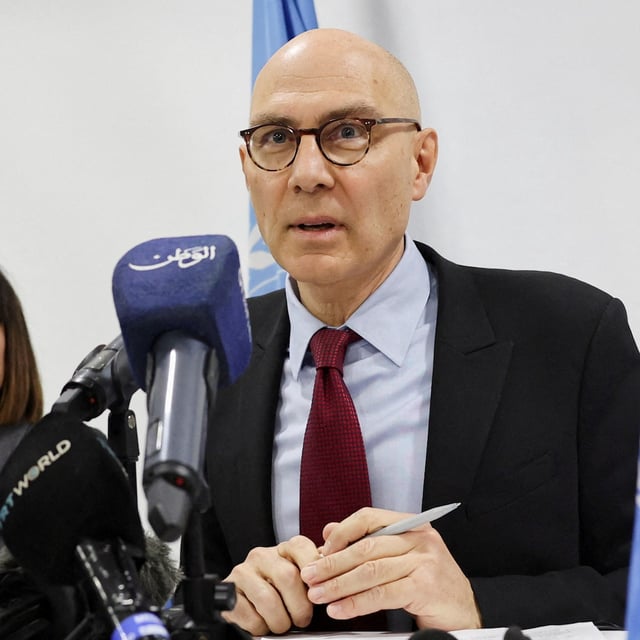 United Nations High Commissioner for Human Rights Volker Turk in Damascus, Syria, in January. Hundreds of UN staff have asked Turk to explicitly describe the Gaza war as an unfolding genocide.