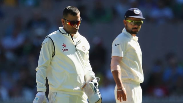MS Dhoni, left, and Virat Kohli in 2014.