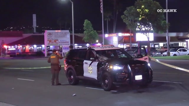 A man was killed when he was hit by an Orange County sheriff’s SUV while attempting to cross Chapman Avenue Wednesday night, Aug. 27. (Photo by OC Hawk)