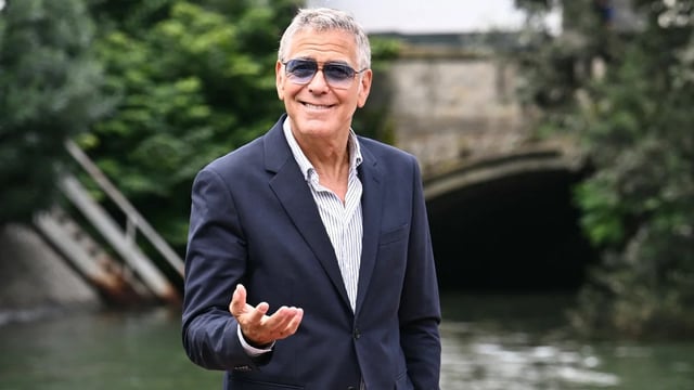 George Clooney arrives at the Excelsior pier during the 82nd Venice International Film Festival at Venice Lido, on August 27, 2025. (Stefano Rellandini/AFP via Getty Images)