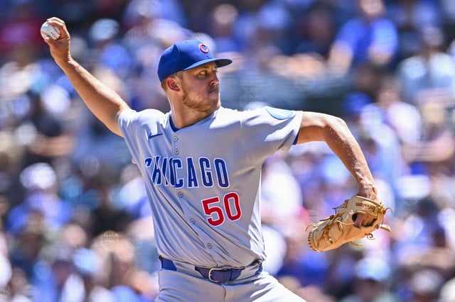 Aug 24, 2025; Anaheim, California, USA; Chicago Cubs starting pitcher Jameson Taillon (50) throws a pitch against the Los Angeles Angels during the first inning at Angel Stadium. Mandatory Credit: Jonathan Hui-Imagn Images/File Photo