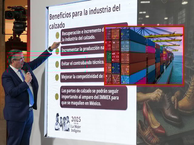 Marcelo Ebrard anuncia suspensión de importación temporal de calzado. | Crédito: Presidencia/Canva