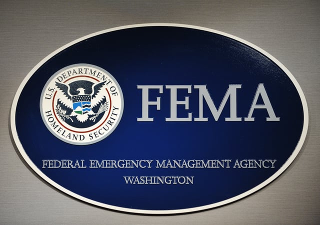 The logo of the Federal Emergency Management Agency (FEMA) is seen.