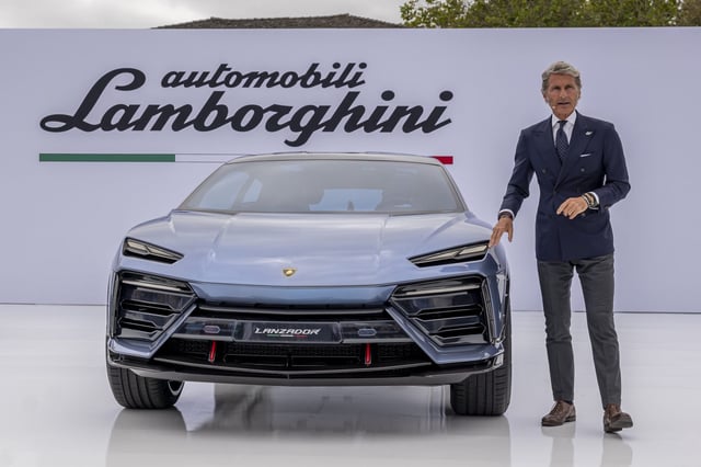 Stephan Winkelmann, chairman and chief executive officer of Lamborghini SpA, next to a Lamborghini Lanzador electric concept during The Quail, A Motorsports Gathering in Carmel, California, US, on Friday, Aug. 18, 2023.