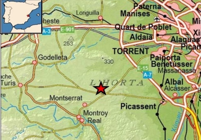 Punto geográfico donde se produjo el segundo terremoto de esta semana en Montserrat (Valencia)