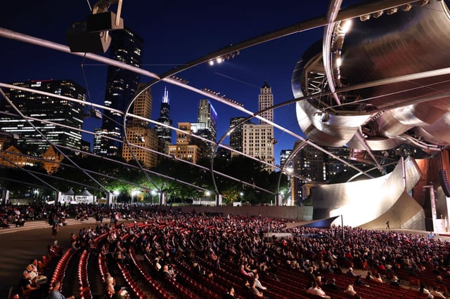 People attend opening night of the Chicago Jazz Festival in Millennium Park’s Pritzker Pavilion on Aug. 31, 2023. (Chris Sweda/Chicago Tribune)
