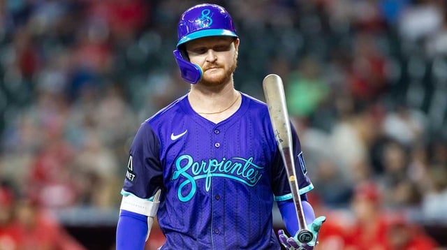 Aug 24, 2025; Phoenix, Arizona, USA; Arizona Diamondbacks first baseman Pavin Smith tosses his bat after striking out in the first inning against the Cincinnati Reds at Chase Field. Mandatory Credit: Mark J. Rebilas-Imagn Images
