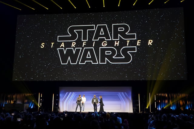 Shawn Levy, Ryan Gosling, Dave Filoni and Kathleen Kennedy attend Star Wars Celebration on April 18, 2025.