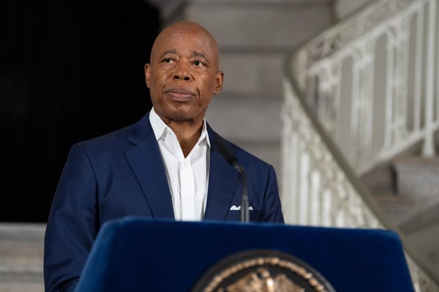 Mayor Eric Adams speaks during a press conference at City Hall Friday, Aug. 22, 2025 in Manhattan, New York. (Barry Williams/ New York Daily News)