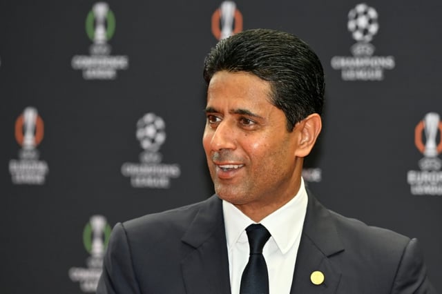 Le président du PSG Nasser al-Khelaifi en marge du tirage au sort de la phase de ligue de la Ligue des champions, le 28 août 2025 à Monaco