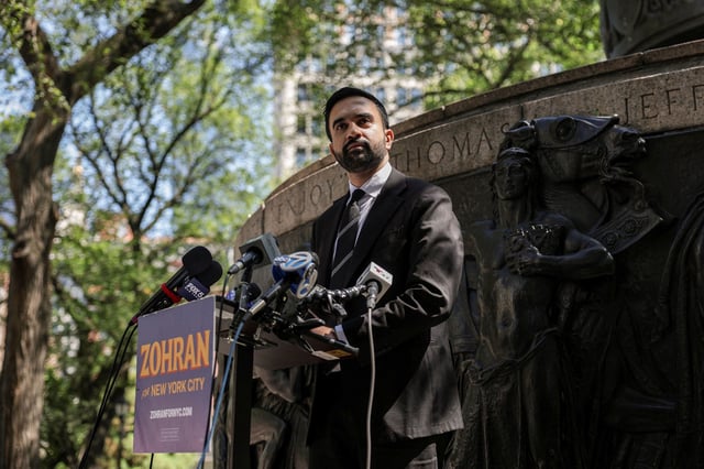 New York City mayoral candidate Zohran Mamdani speaks to members of the media on August 22.