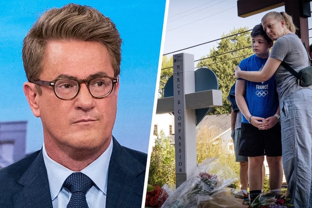 Joe Scarborough; People visit a memorial to shooting victims in front of Annunciation Catholic Church.