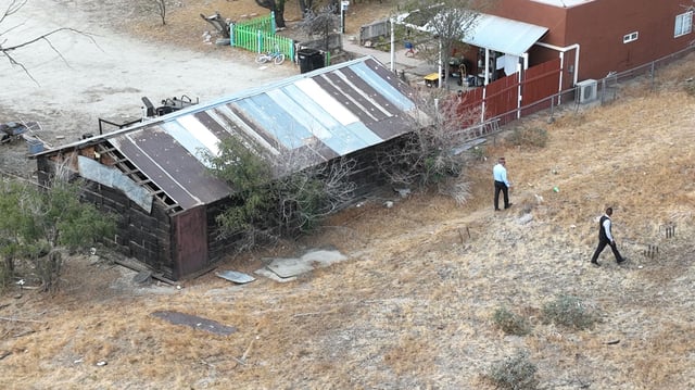 An aerial view of a law enforcement operation underway Friday morning, Aug. 22, 2025 at the Cabazon home of 7-month-old Emmanuel Haro, who has been missing for just over a week. Jake and Rebecca Haro, the parents of Emmanuel Haro, were taken into custody. 