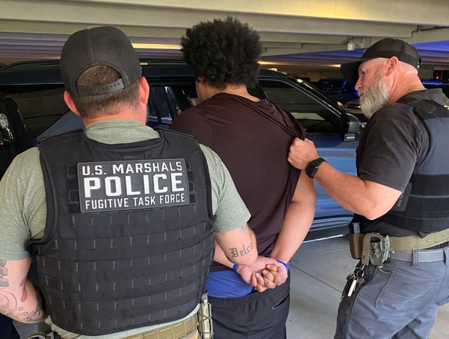 Shawn Moir, 26, was nabbed while sitting in a stolen vehicle in a parking lot on the Villanova campus. (U.S. Marshals Service Philadelphia/X)