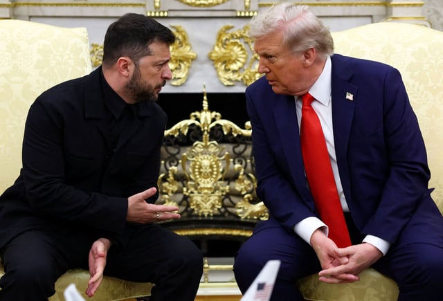US President Donald Trump and Ukrainian President Volodymyr Zelenskiy meet at the Oval Office of the White House on August 18, 2025.