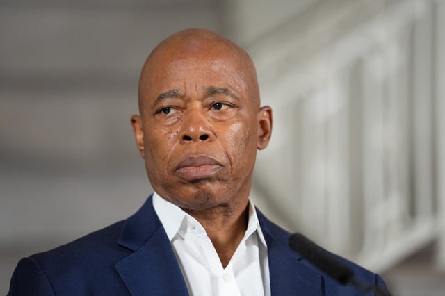 Mayor Eric Adams speaks during a press conference at City Hall Friday, Aug. 22, 2025 in Manhattan, New York. (Barry Williams/ New York Daily News)