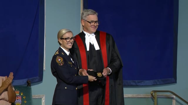 Fiona Wilson is formally sworn in as the Victoria Police Department's new chief constable.