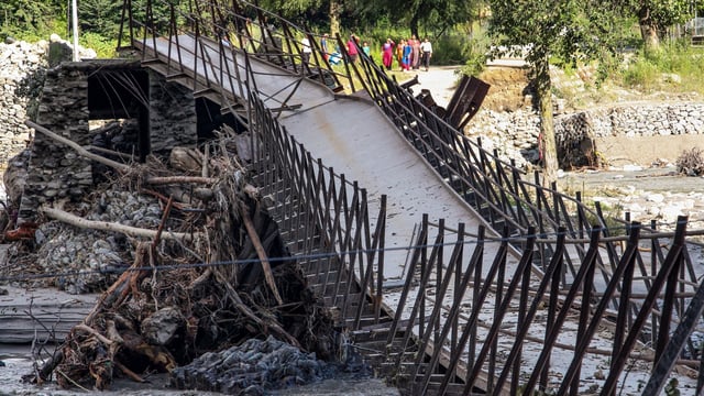 A bridge damaged due to heavy rainfall, in Kullu, Himachal Pradesh on Wednesday, August 27, 2025.