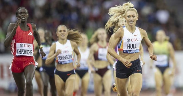 Jess Hull had a Diamond League 1500m final win snatched cruelly by Nelly Chepchirchir. Photo: AP PHOTO