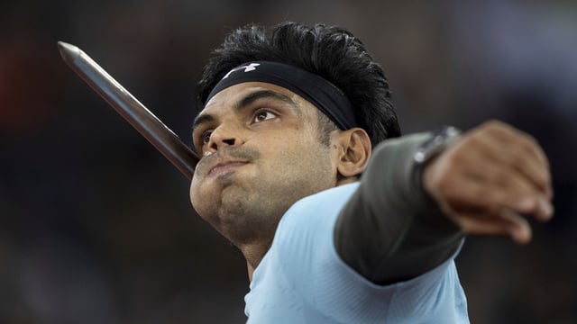 Neeraj Chopra of India competes in the men's javelin competition during the World Athletics Diamond League final.