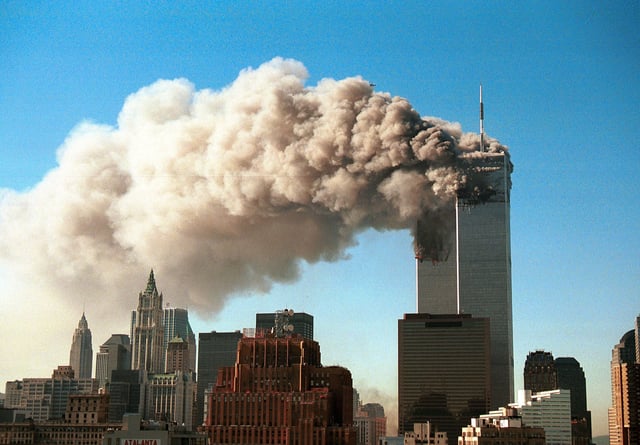 NEW YORK - SEPTEMBER 11, 2001: (SEPTEMBER 11 RETROSPECTIVE) Smoke pours from the twin towers of the World Trade Center after they were hit by two hijacked airliners in a terrorist attack September 11, 2001 in New York City.