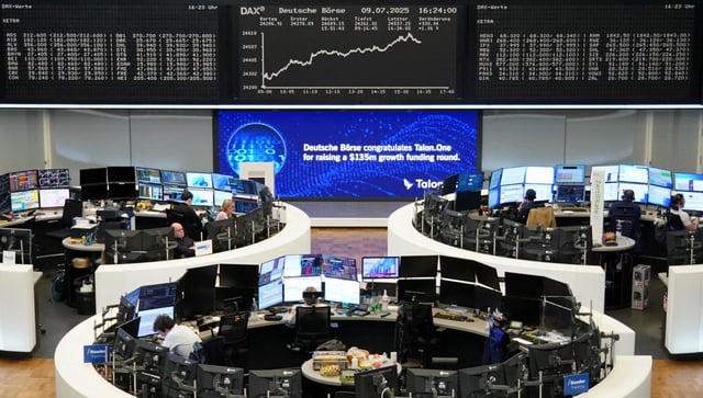 German share price index DAX graph is pictured at the stock exchange in Frankfurt, Germany, July 9, 2025.    REUTERS/staff/ File Photo