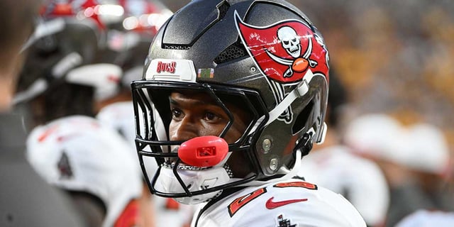 Aug 16, 2025; Pittsburgh, Pennsylvania, USA; Tampa Bay Buccaneers safety Shilo Sanders (28) watches a game against the Pittsburgh Steelers during the third quarter at Acrisure Stadium. Mandatory Credit: Barry Reeger-Imagn Images