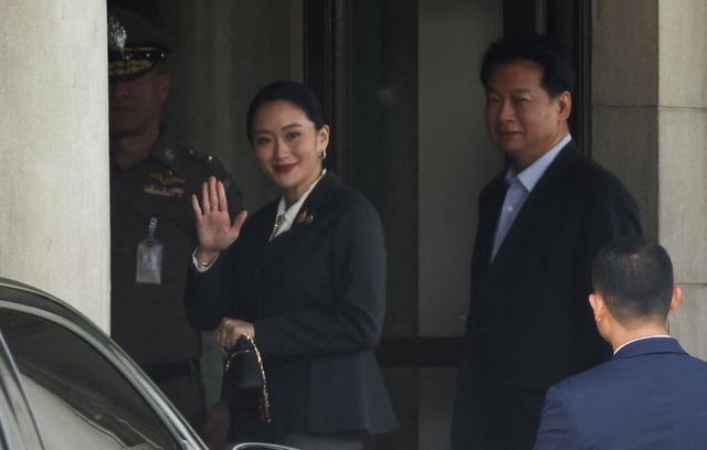 Suspended Thai Prime Minister Paetongtarn Shinawatra arrives at Government House ahead of the Constitutional Court's verdict in a high-profile ethics case, following a leaked phone conversation between her and Cambodia's former leader Hun Sen, in Bangkok, Thailand, August 29, 2025. REUTERS/Chalinee Thirasupa
