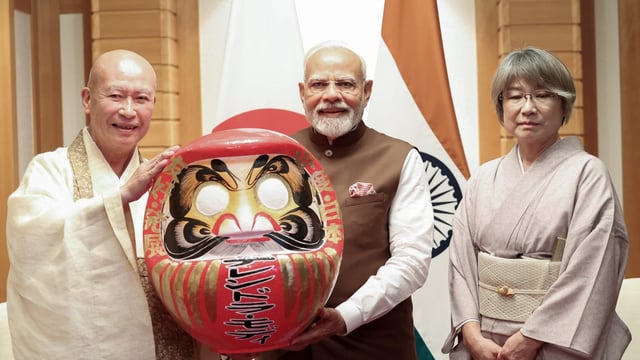 Rev Seishi Hirose, chief priest of Daruma ji Temple, presented a Daruma Doll to Prime Minister Narendra Modi in Tokyo on Friday.
. 