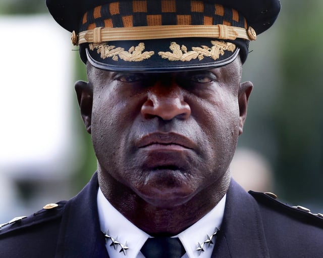 Chicago police Superintendent Larry Snelling attends the  funeral for Officer Krystal Rivera on June 25, 2025, at Living Word Christian Center in Forest Park. (Antonio Perez/Chicago Tribune)