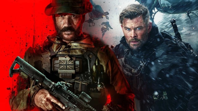 Price on the poster for Call of Duty: Modern Warfare 3 and Chris Hemsworth in Extraction 2