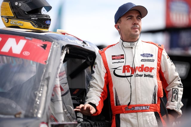 Frankie Muniz, driver of the #33 Levrack Ford, looks on during practice for the NASCAR Craftsman Truck Series Window World 250 at North Wilkesboro Speedway on May 17, 2025 in North Wilkesboro, North Carolina.