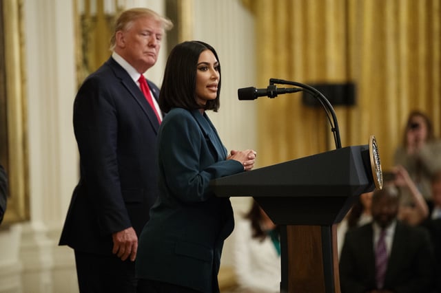 Kim Kardashian speaks during an event on second chance hiring and criminal justice reform with President Donald Trump in the East Room of the White House, Thursday, June 13, 2019, in Washington.