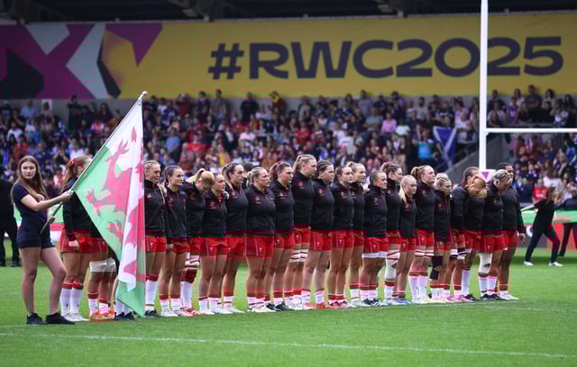 Rugby Union - Women's World Cup 2025 - Pool B - Scotland v Wales - Salford Community Stadium, Salford, Britain - August 23, 2025 Wales players line up for the national anthems before the match Action Images via Reuters/Craig Brough/File Photo
