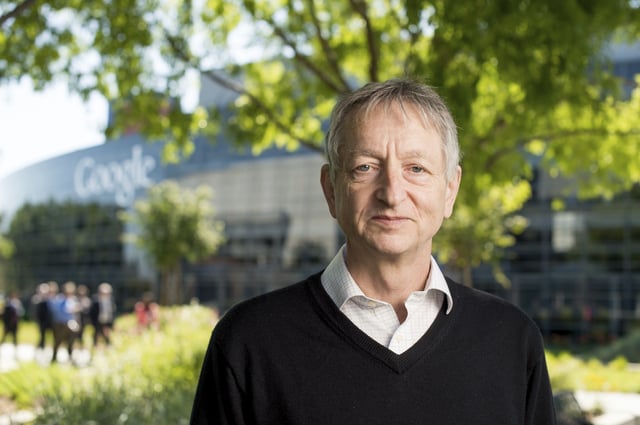 FILE - Computer scientist Geoffrey Hinton, who studies neural networks used in artificial intelligence applications, stands for a portrait at Google's Mountain View, Calif, headquarters on March 25, 2015. (AP Photo/Noah Berger, File)