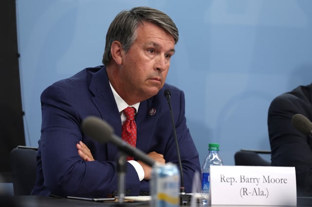 Stock photograph showing Rep. Barry Moore during a hearing at the Heritage Foundation June 21, 2022 in Washington, DC.