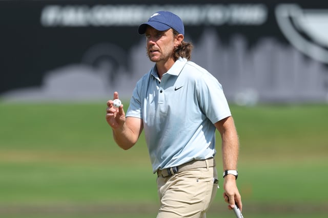 ATLANTA, GEORGIA - AUGUST 24: Tommy Fleetwood of England reacts on the ninth green during the final round of the TOUR Championship 2025 at East Lake Golf Club on August 24, 2025 in Atlanta, Georgia. (Photo by Kevin C. Cox/Getty Images)