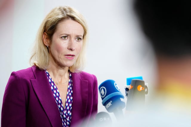 EU High Representative of Foreign Affairs and Security Policy Kaja Kallas speaks during a doorstep before informal EU defense ministers meeting at Forum, in Copenhagen, Denmark, August 29, 2025. Thomas Traasdahl/Ritzau Scanpix/via REUTERS