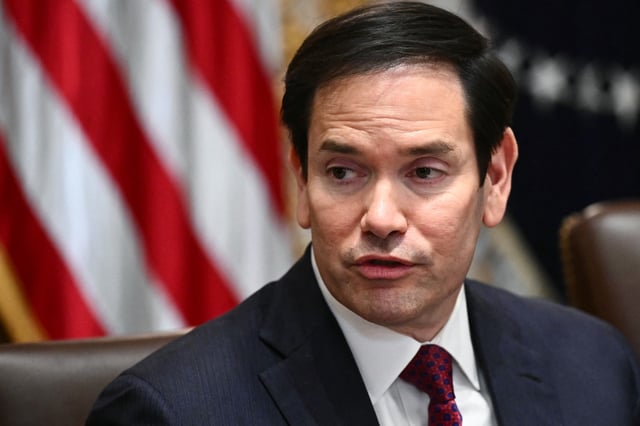US Secretary of State Marco Rubio speaks during a cabinet meeting with US President Donald Trump in the Cabinet Room of the White House in Washington, DC, on August 26, 2025.