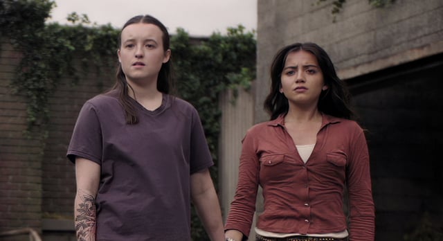 Ellie (Bella Ramsey) and Dina (Isabela Merced) in The Last of Us season two (Max)