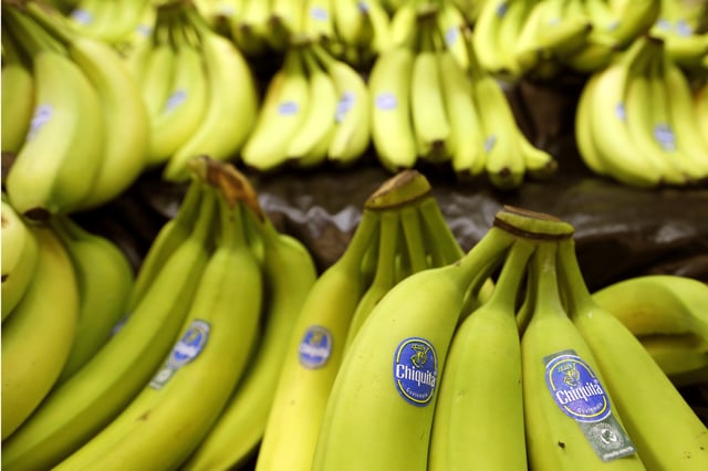 FILE - Chiquita brand bananas are for sale at a grocery store in Zelienople, Pa., Sept. 10, 2014. (AP Photo/Keith Srakocic, File)