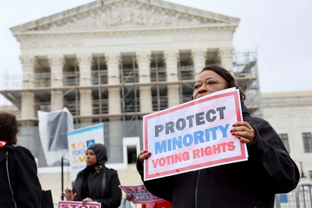 Black Louisiana voters and civil rights advocates call on the Supreme Court to uphold a fair and representative congressional map in Louisiana v. Callais at the Supreme Court of the United States on March 24, 2025, in Washington, D.C.