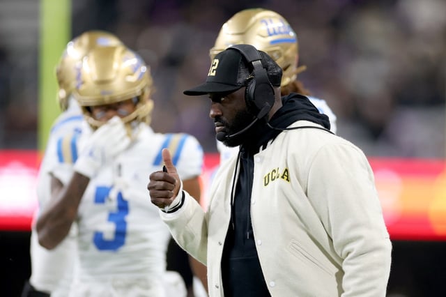 UCLA second-year head coach DeShaun Foster says he feels more at ease this year going into the Bruins’ season opener Saturday against Utah at the Rose Bowl. (Photo by Steph Chambers/Getty Images)