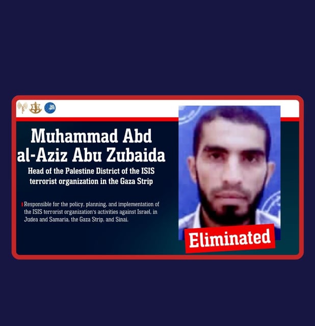 IDF Says It Killed Head of ISIS’s Palestine District in Gaza